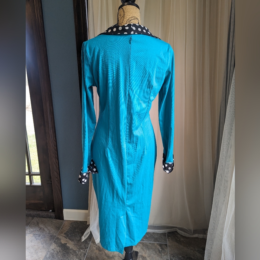 Teal with Polkadot contrast Pencil dress - Picture 7 of 7